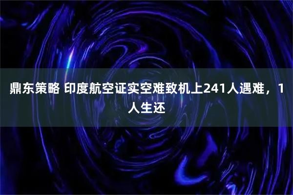 鼎东策略 印度航空证实空难致机上241人遇难，1人生还