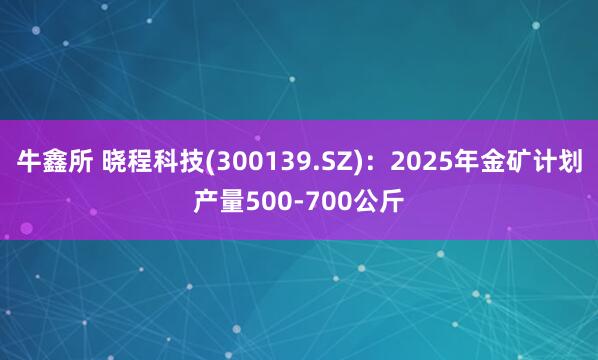 牛鑫所 晓程科技(300139.SZ)：2025年金矿计划产量500-700公斤